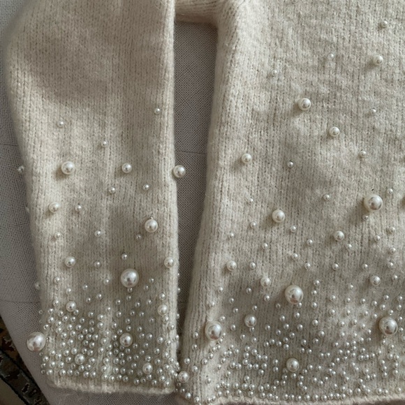 Zara Cream Crew Neck Sweater with Embellishments - Picture 2 of 8